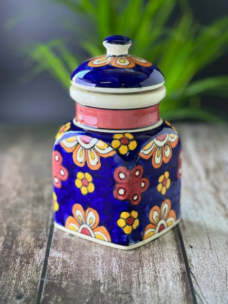 Morwee Blue HAND PAINTED paint air tight jar SET of 3