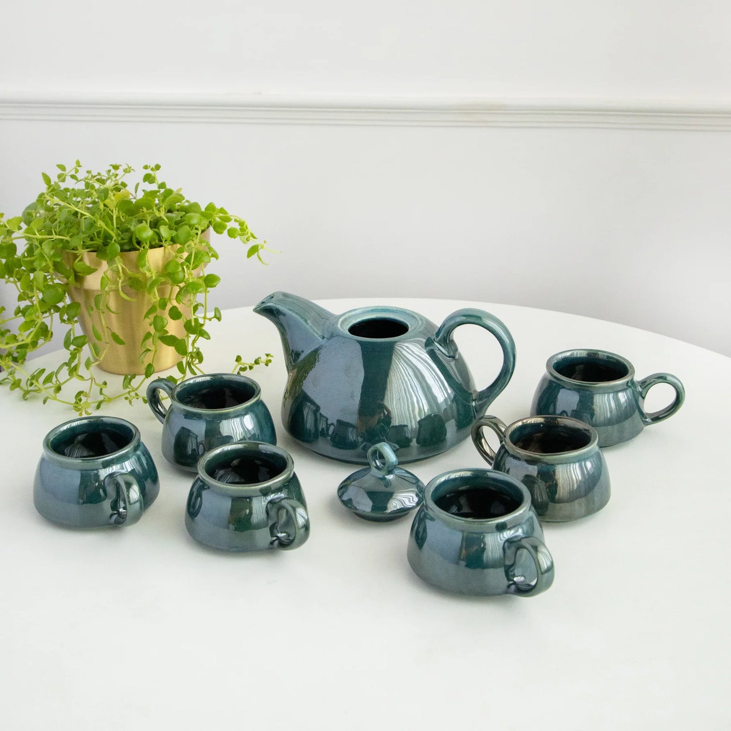 Morwee Modern Ceramic 7 Piece Tea Set - Glossy Green