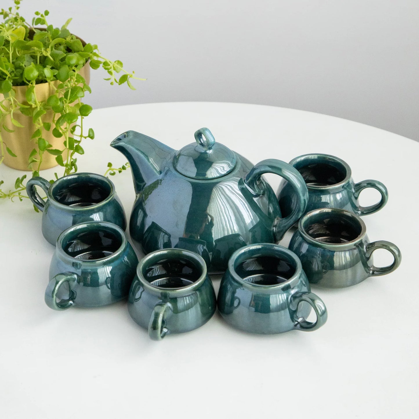 Morwee Modern Ceramic 7 Piece Tea Set - Glossy Green