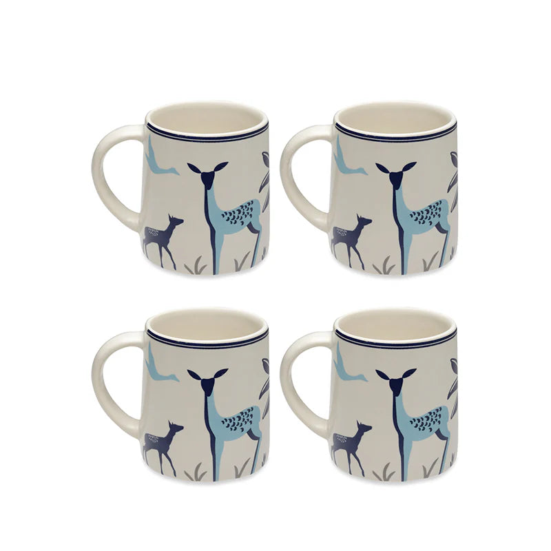 Morwee Set of 4 Blue Tropica Deer Coffee Mugs (300 ML)