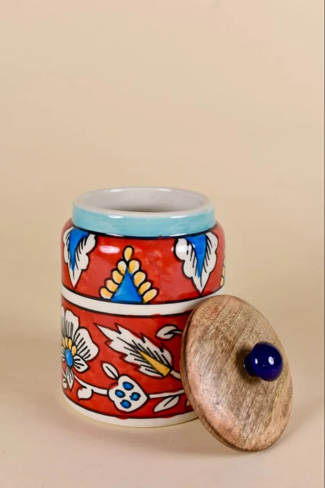 Morwee red Floral paint air tight jar