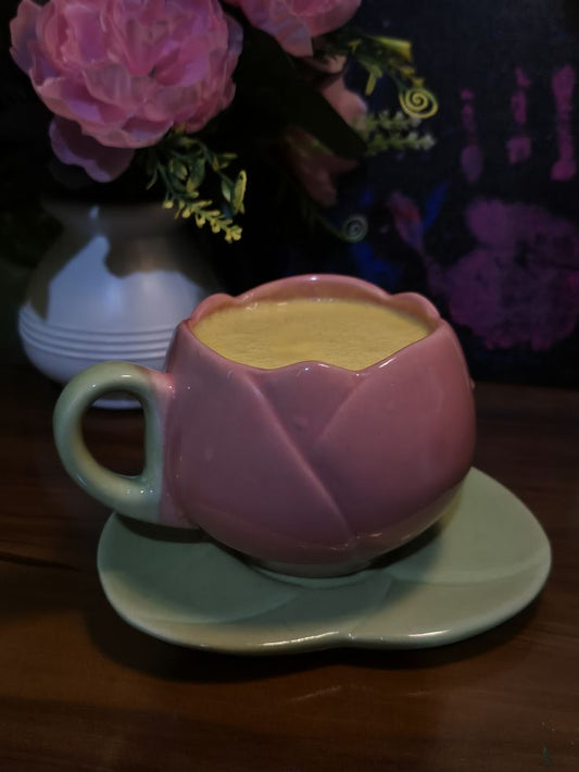 Morwee Tulip Floral pink and green Mug and Saucer Set