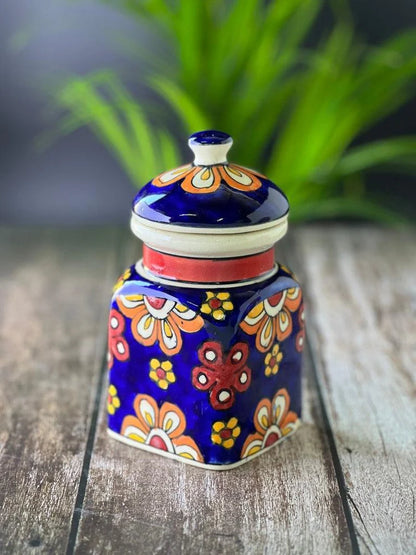 Morwee Blue  HAND PAINTED paint  air tight jar SET of 3