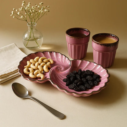 Morwee curated shell Ceramic Platter with Kulhad - Three Piece Set