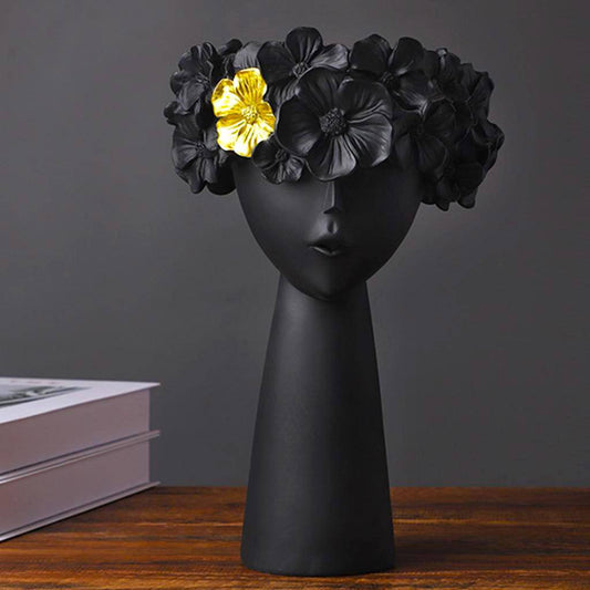 Morwee Style Girl's Head Pot - Lovely Resin Girl with a Beak vase for Succulent Flower Cactus Indoor and Outdoor Decoration(Black)