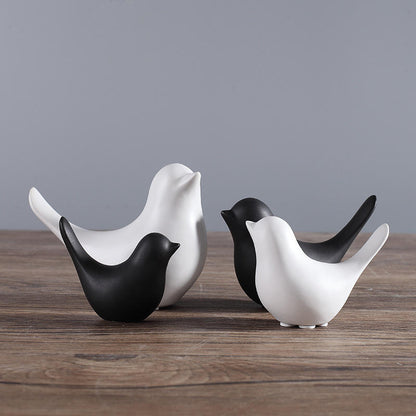 Morwee Set of 4 Ceramic Matte Finish Black nd White Decor Birds showpiece for Home Decor