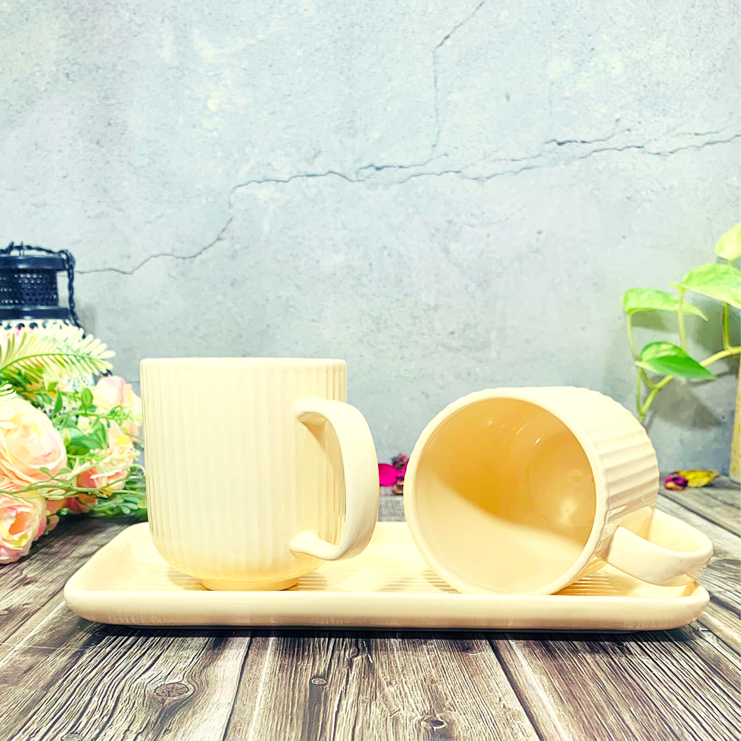 Morwee yellow  cup set of 2 with tray
