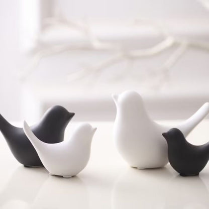 Morwee Set of 4 Ceramic Matte Finish Black nd White Decor Birds showpiece for Home Decor