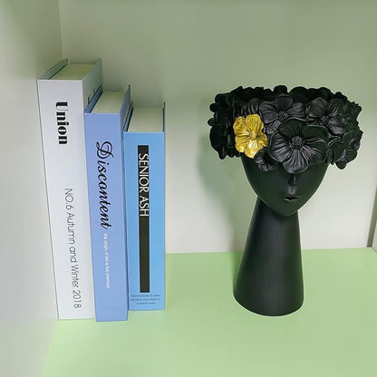 Morwee Style Girl's Head Pot - Lovely Resin Girl with a Beak vase for Succulent Flower Cactus Indoor and Outdoor Decoration(Black)