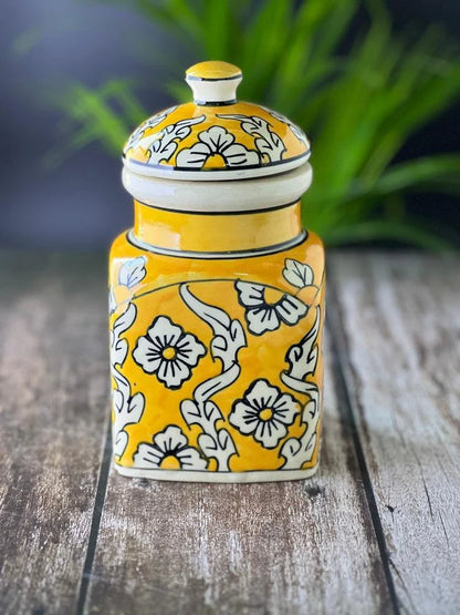 Morwee YELLOW HAND PAINTED paint  air tight jar SET of 3
