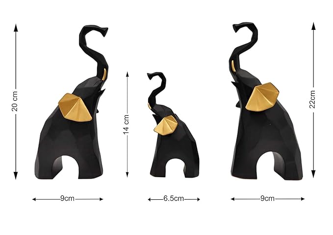 MORWEE Set of 3 Elephant Showpiece for Home Decor and Gift Purpose (Black)