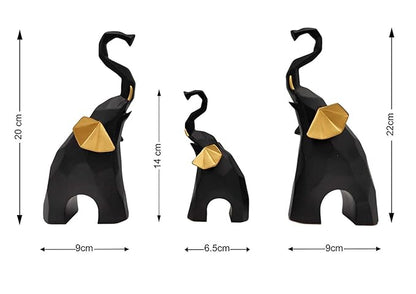 MORWEE Set of 3 Elephant Showpiece for Home Decor and Gift Purpose (Black)