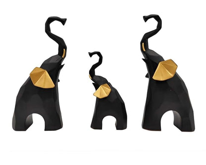 MORWEE Set of 3 Elephant Showpiece for Home Decor and Gift Purpose (Black)