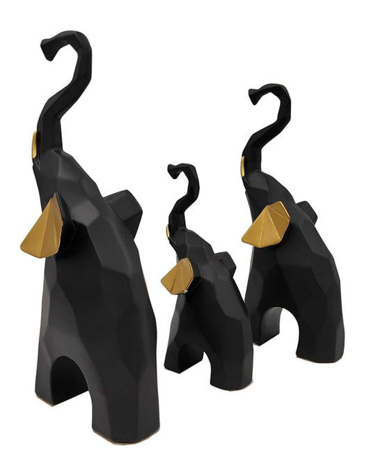 MORWEE Set of 3 Elephant Showpiece for Home Decor and Gift Purpose (Black)