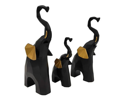 MORWEE Set of 3 Elephant Showpiece for Home Decor and Gift Purpose (Black)