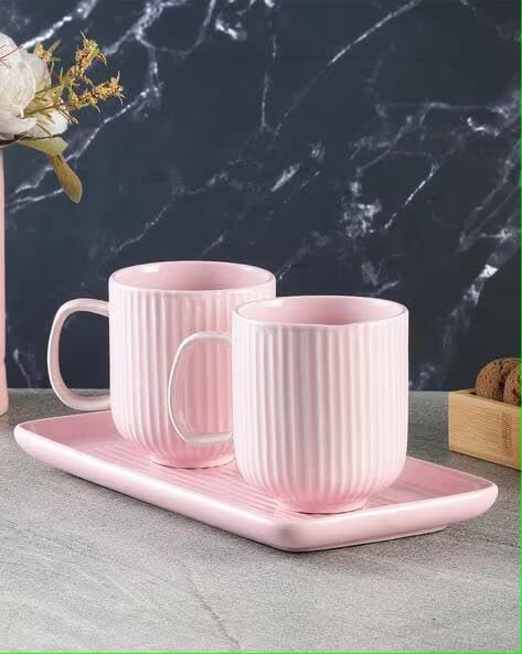 Morwee Pink cup set of 2 with tray