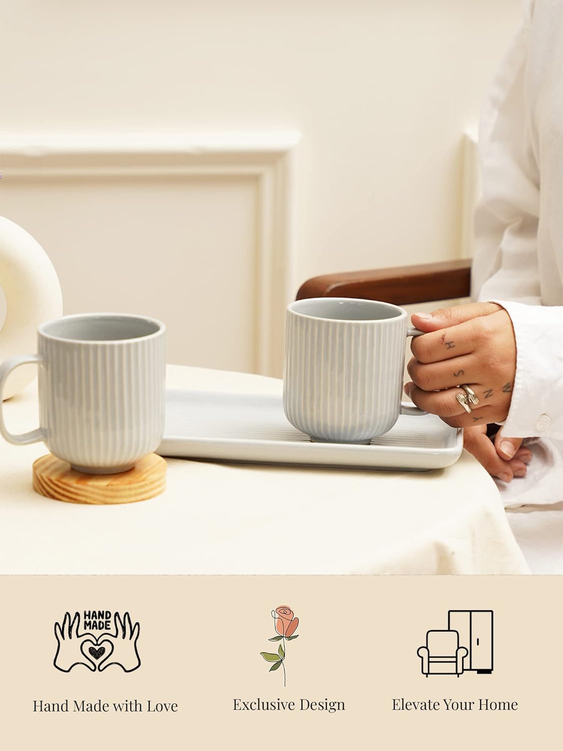 Morwee Gray cup set of 2 with tray
