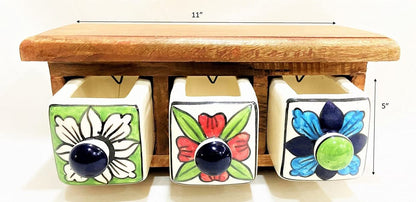 Handmade Wooden and Ceramic 3 Drawers Set of Multi-color Storage Box - Size (WxH): 13 x 13 Inch
