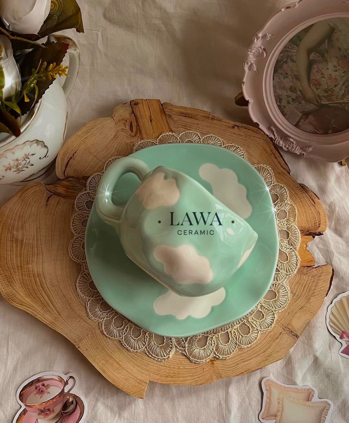 Morwee Green Cloud cup with saucer