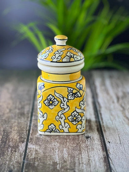 Morwee YELLOW HAND PAINTED paint  air tight jar SET of 3