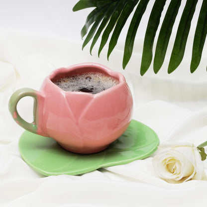 Morwee Tulip Floral pink and green Mug and Saucer Set