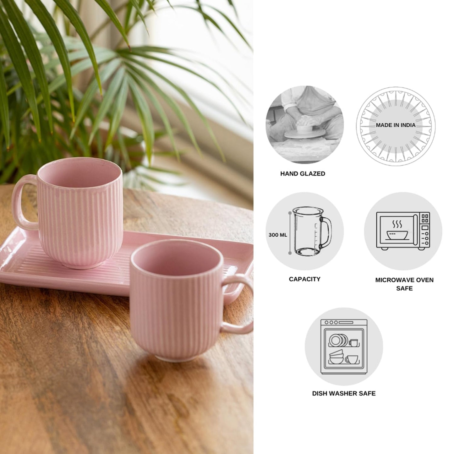 Morwee Pink cup set of 2 with tray