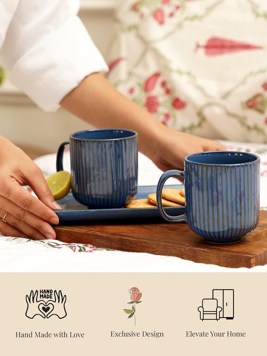 Morwee Blue  cup set of 2 with tray