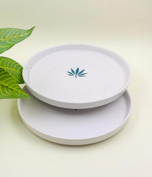Morwee Ceramic Dinner/pizza Plate (White with Leaf, 8 Inch)