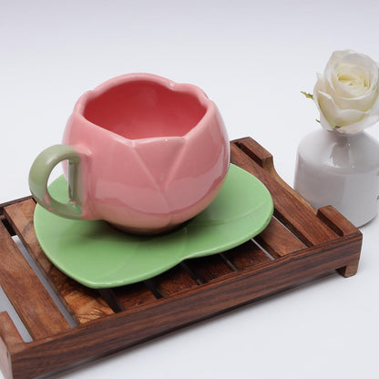 Morwee Tulip Floral pink and green Mug and Saucer Set