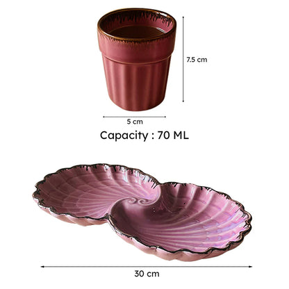 Morwee curated shell Ceramic Platter with Kulhad - Three Piece Set