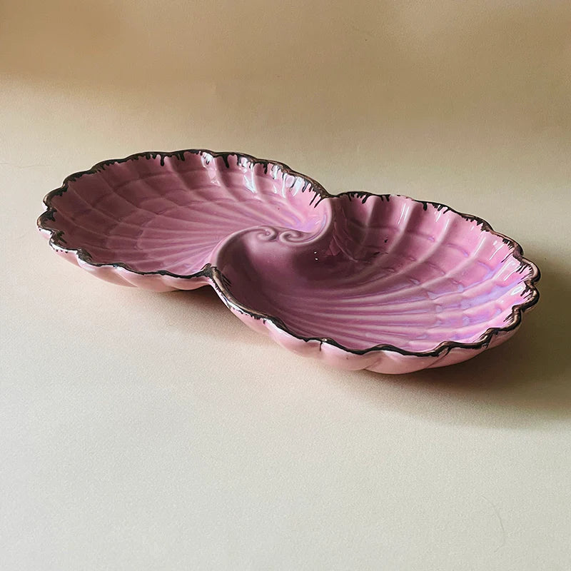 Morwee curated shell Ceramic Platter with Kulhad - Three Piece Set