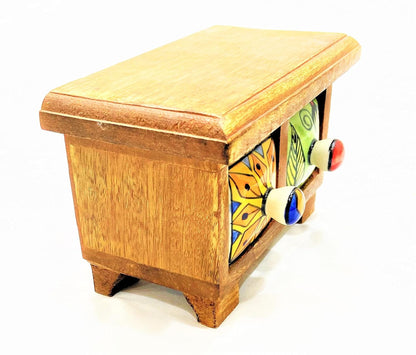 Handmade Wooden and Ceramic 2 Drawers Set of Multi-color Storage Box - Size (WxH): 13 x 13 Inch