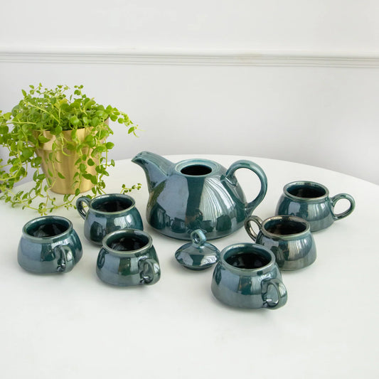Morwee Modern Ceramic 7 Piece Tea Set - Glossy Green