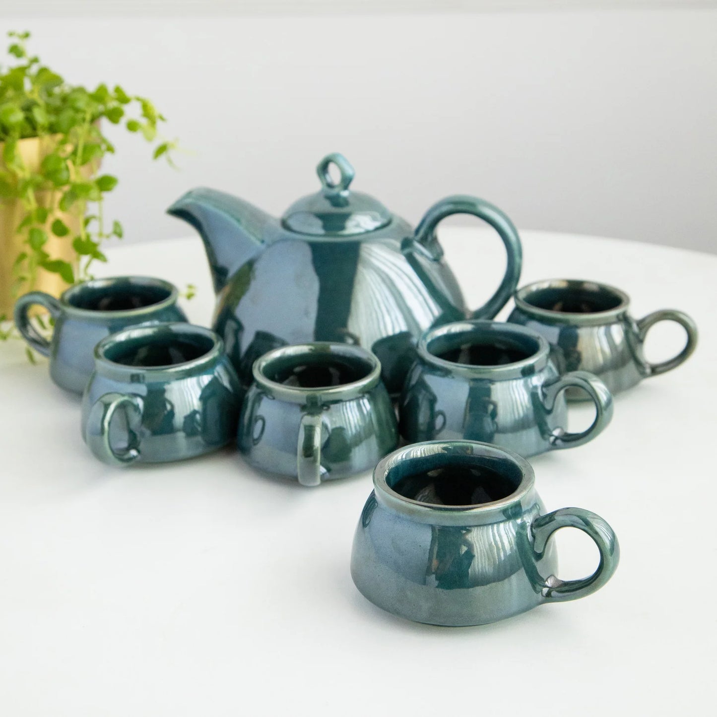 Morwee Modern Ceramic 7 Piece Tea Set - Glossy Green