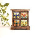 Handmade Wooden and Ceramic 4 Drawers Set of Multi-color Storage Box - Size (WxH): 13 x 13 Inch