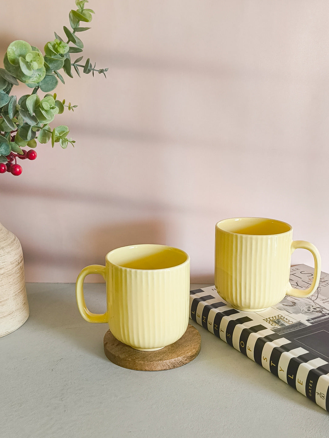 Morwee yellow  cup set of 2 with tray
