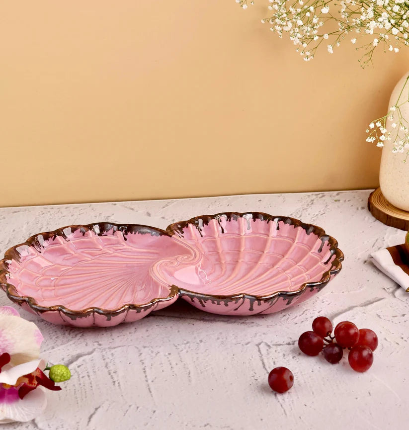 Morwee curated shell Ceramic Platter with Kulhad - Three Piece Set