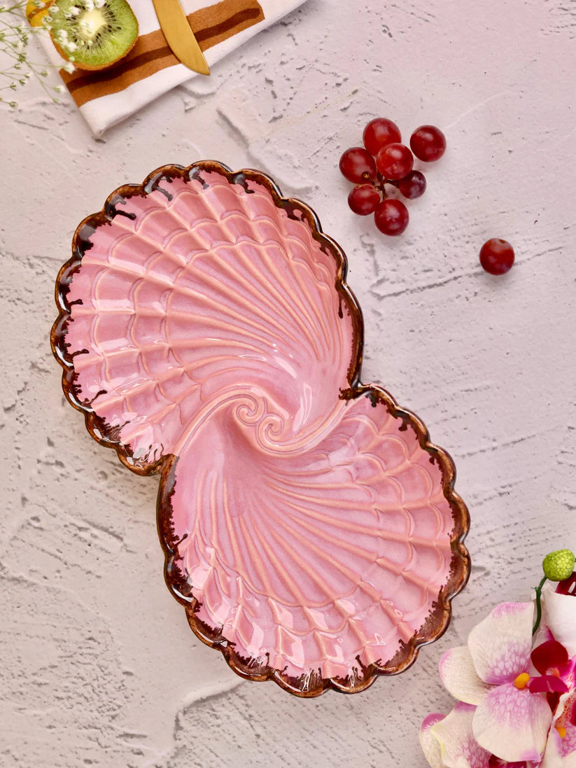 Morwee curated shell Ceramic Platter with Kulhad - Three Piece Set