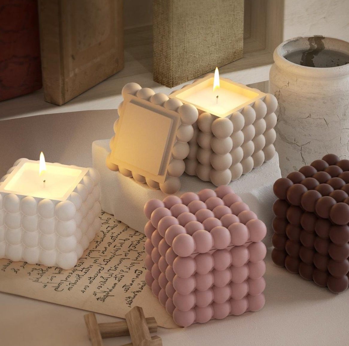 Morwee 3D Bubble Cube Candle Molds, set of 3