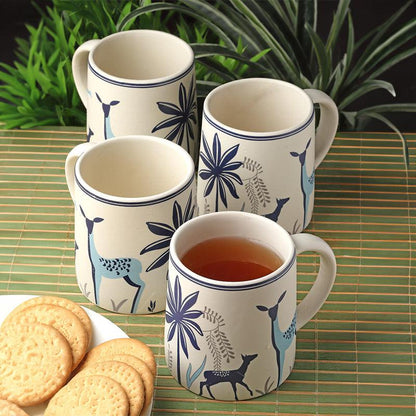 Morwee Set of 4 Blue Tropica Deer Coffee Mugs (300 ML)