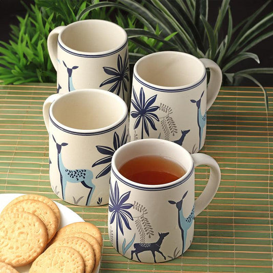 Morwee Set of 4 Blue Tropica Deer Coffee Mugs (300 ML)