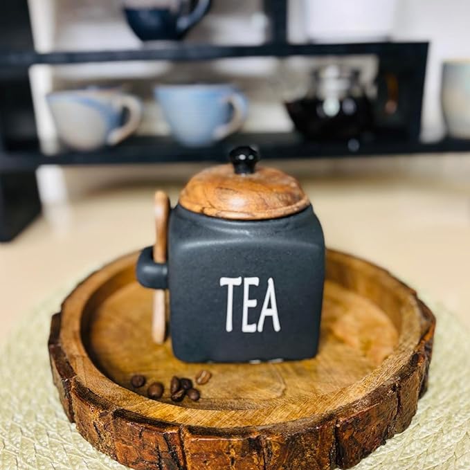 Morwee Black Ceramic Tea Coffee Sugar Jar Set (pack of 3 ) Black/Beige 850ml Each