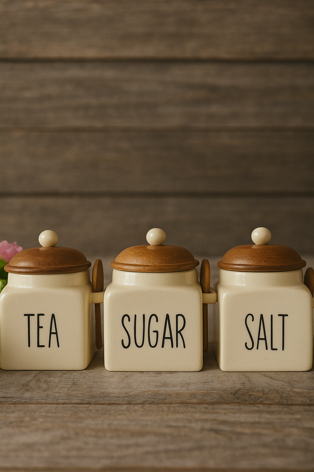 MORWEE Air Tight Containers for Kitchen Storage | Tea Sugar Container Set of 3 | Wooden Lid Container