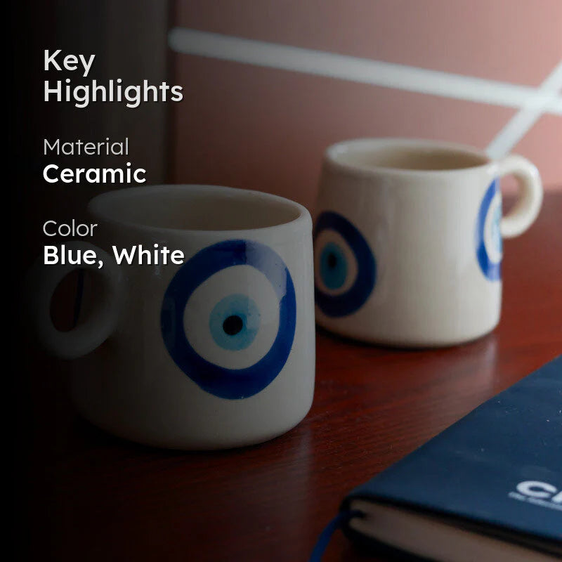 Morwee Evil eye Coffee Mug (400 mL) - Set Of Two