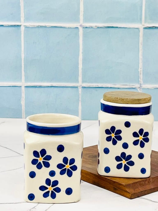Morwee Handmade Ceramic Blue Flower Jar - Ceramic Jar