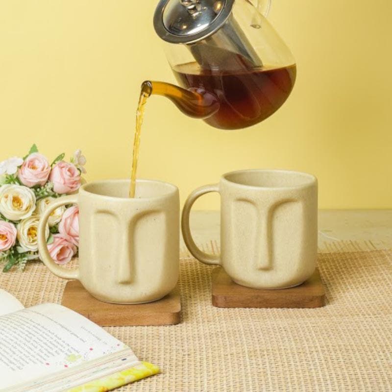 Morwee Straight Face Mug (Beige) - Set Of Two