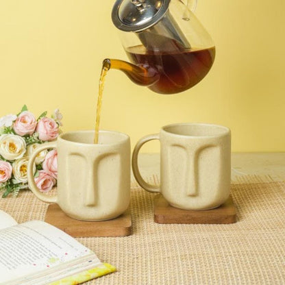 Morwee Straight Face Mug (Beige) - Set Of Two
