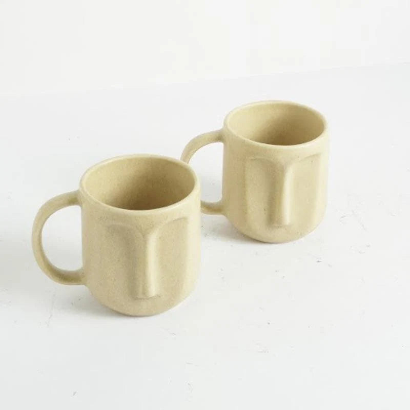 Morwee Straight Face Mug (Beige) - Set Of Two