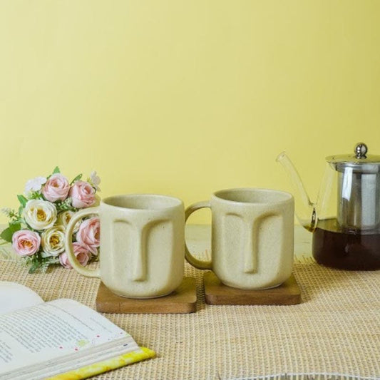 Morwee Straight Face Mug (Beige) - Set Of Two