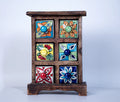 Handmade Wooden and Ceramic 6 Drawers Set of Multi-color Storage Box - Size (WxH): 13 x 13 Inch